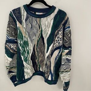 Vintage COOGI 3D Knit Sweater Men’s Medium Blue Green Cotton Crewneck 80’s 90’s